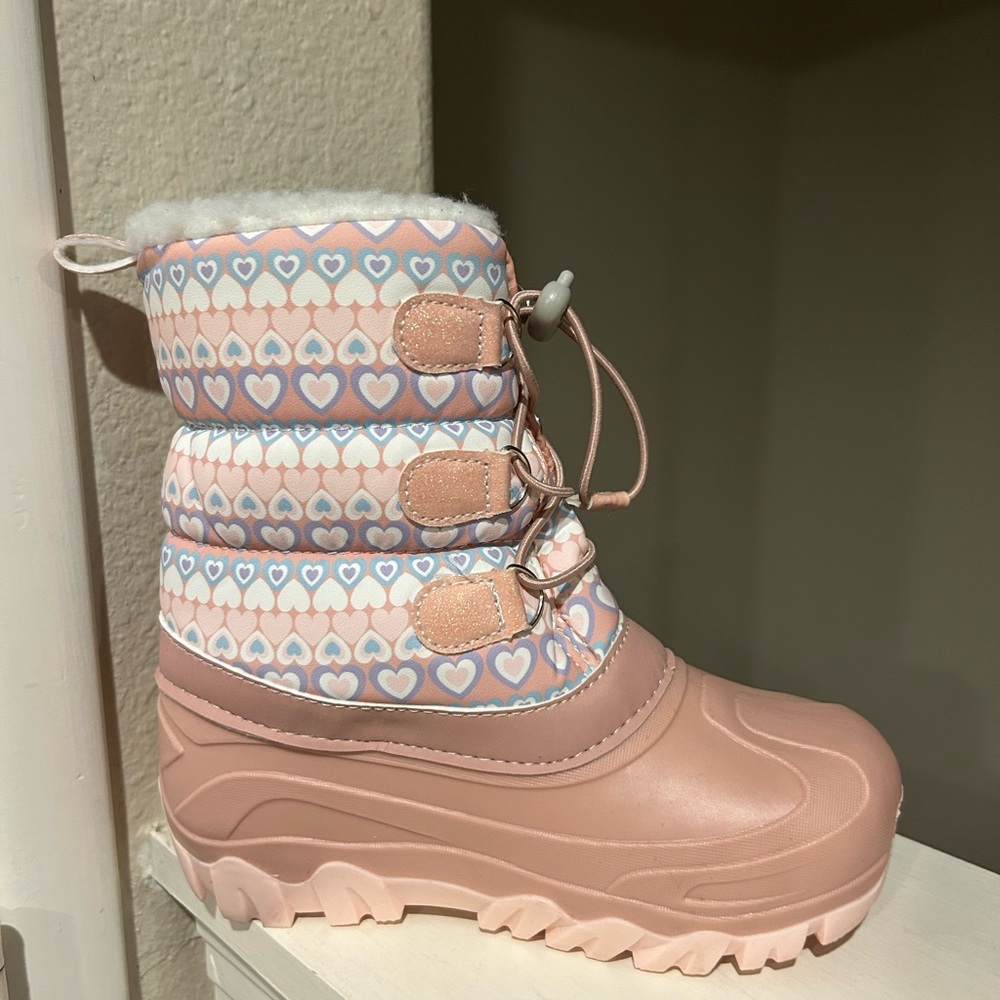 NWT Member's Mark Girl's Pull On Insulated Snow Boots Pink Hearts Kids Size 13/1 - Picture 5 of 10